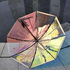Colorful Iridescent Hologram Payung Hujan Transparan Untuk Hari Berangin Hujan