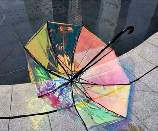 Colorful Iridescent Hologram Payung Hujan Transparan Untuk Hari Berangin Hujan