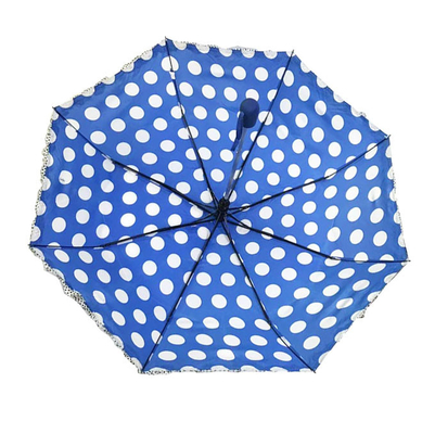 SGS Ladies Auto Open Polyester 190T Dot Umbrella Dengan Ruffle Edge