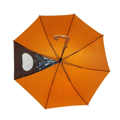 Kain Pongee Bingkai Logam Wanita Payung Hujan Warna Oranye Otomatis