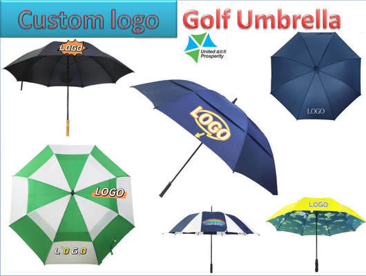 Logo Disesuaikan Payung Golf Fiberglass Tahan Angin Double Canopy