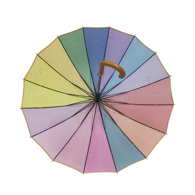 16 Warna Pelangi Payung Poros Kayu Gagang Kayu