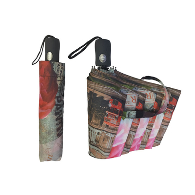 Metal Frame Fiberglass Ribs Payung Lipat Full Color Printing