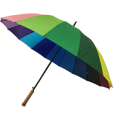 8 Ribbed Waterproof Pongee Pelangi Warna Bulat Golf Payung