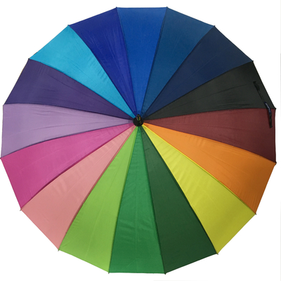 8 Ribbed Waterproof Pongee Pelangi Warna Bulat Golf Payung