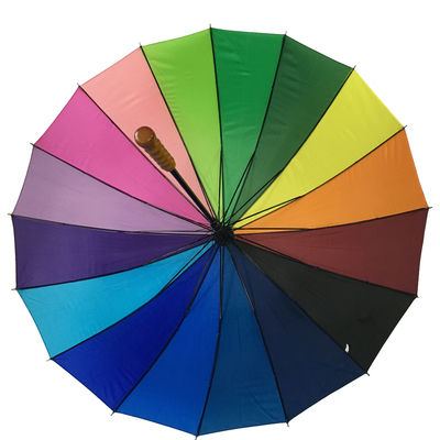 8 Ribbed Waterproof Pongee Pelangi Warna Bulat Golf Payung