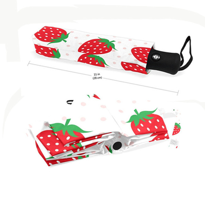 Kompak 3 Lipat Strawberry Pongee Payung Dengan 8 Ribs Dan Otomatis Buka / Tutup