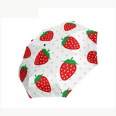 Kompak 3 Lipat Strawberry Pongee Payung Dengan 8 Ribs Dan Otomatis Buka / Tutup