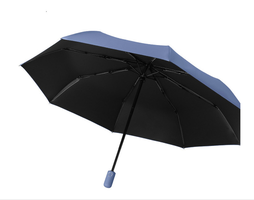 Full Auto Open And Close Compact Portable 3 Folding Fiberglass Shaft By 8 Ribs Travel Umbrella