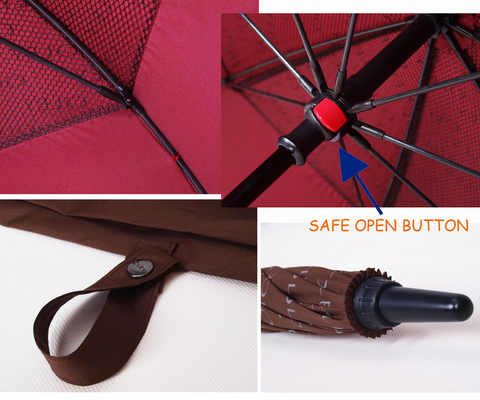 Double Layer Auto Open Golf Umbrella dengan Black Matt Fiberglass Pole dan Grip Karet