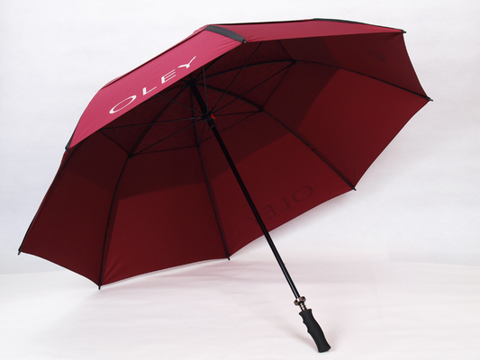 Double Layer Auto Open Golf Umbrella dengan Black Matt Fiberglass Pole dan Grip Karet