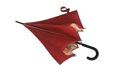 Payung Golf Tahan Angin Merah Pongee Dengan Pencetakan Panel Penuh Dalam
