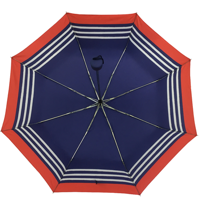 Blue Stripe Zinc Frame Pongee Lipat Payung Untuk Wanita