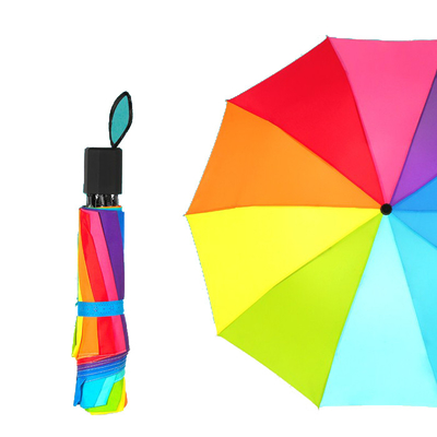 Disesuaikan Polyester 190T 3 Lipat Warna Pelangi Payung BSCI
