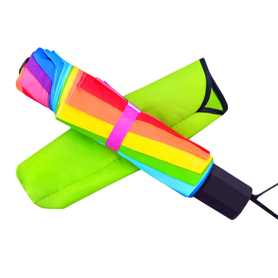 Disesuaikan Polyester 190T 3 Lipat Warna Pelangi Payung BSCI