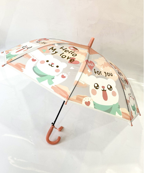 19 "8K Auto POE Transparent Cartoon Pattern Anak-anak payung tulang lurus dengan peluit
