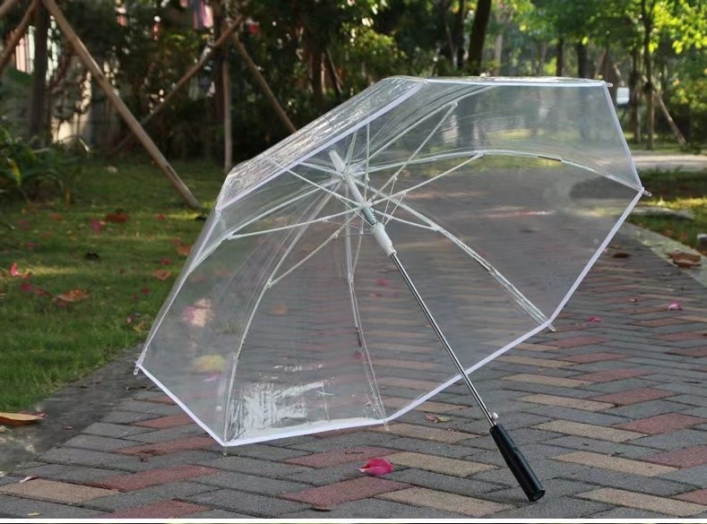 Golf transparan payung dengan lampu LED untuk hujan dengan tulang rusuk serat kaca dan poros aluminium,