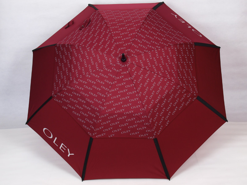 Double Layer Auto Open Golf Umbrella dengan Black Matt Fiberglass Pole dan Grip Karet