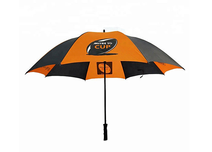 Payung Golf Oranye Dan Hitam Kompak Poliester / Kain Pongee Untuk Perjalanan